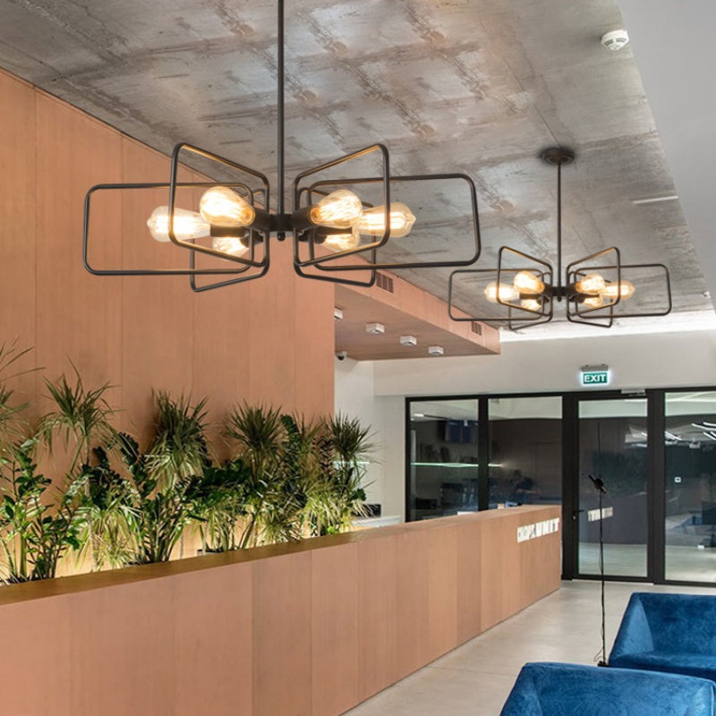 Alessio Industrial LED Chandelier Black Metal Living Room/Bedroom - Neutralighting