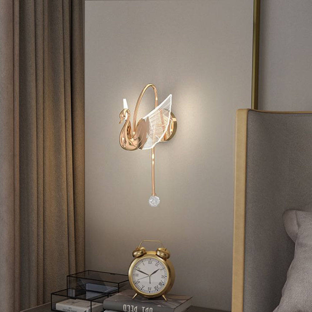 Arisha Art Deco Swan Acrylic/Metal Wall Lamp, Gold/Rose Gold - Neutralighting