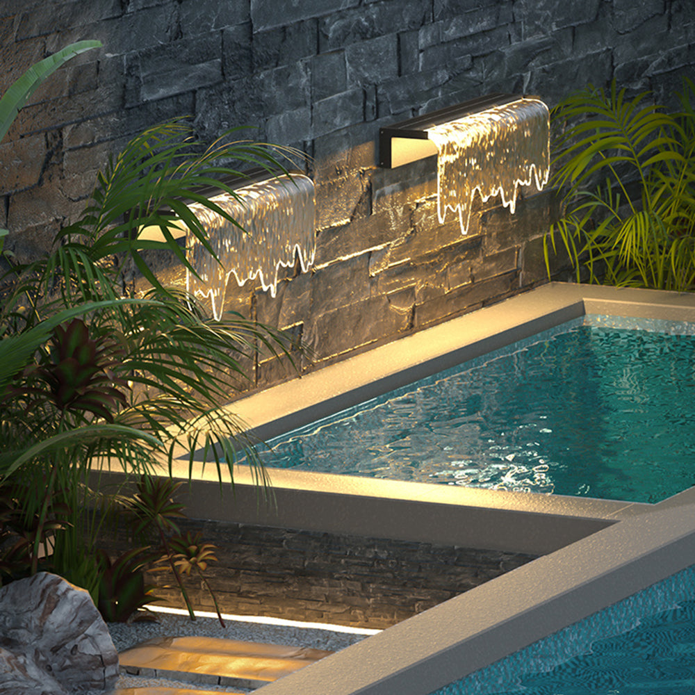 Ray Modern Minimalist Water Texture Metal/Acrylic Solar Waterproof Outdoor Wall Lamp, Black - Neutralighting