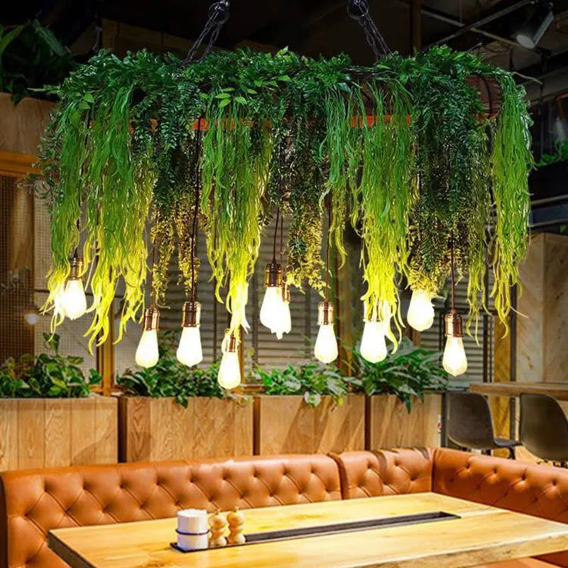 Ritta Natural Decorative Rectangular Plant Metal Pendant Light Green - Neutralighting