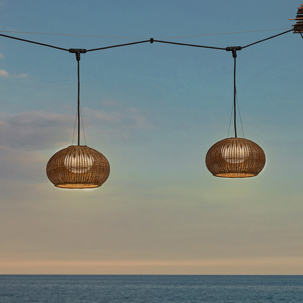 Ray Retro Lantern Gold Pendant Light, Bamboo/Acrylic - Neutralighting