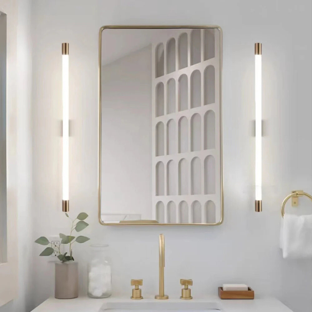 Arisha Modern Gold Mirror Front Vanity Wall Lamp, Metal/Acrylic