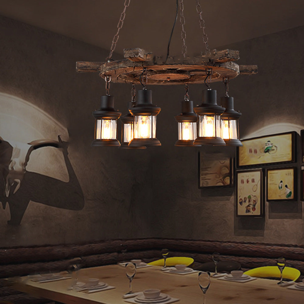 Epoch Retro Rudder Metal & Wood Pendant Light, 6 Heads - Neutralighting