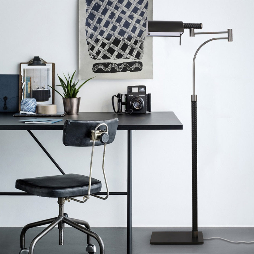 Salgado Design Modern Black Floor Lamp, Leather & Metal - Neutralighting