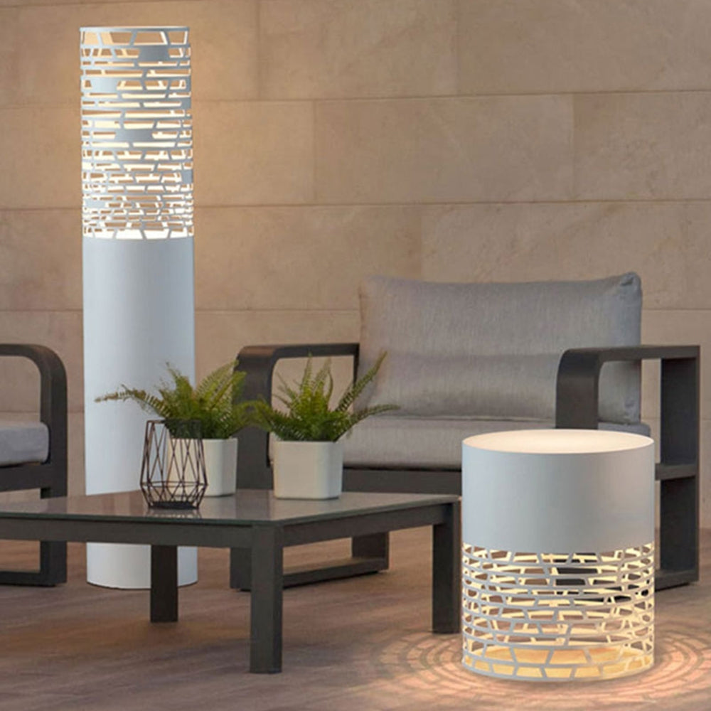 Ray Modern Metal Cylindrical Hollow Outdoor Path Light, White - Neutralighting
