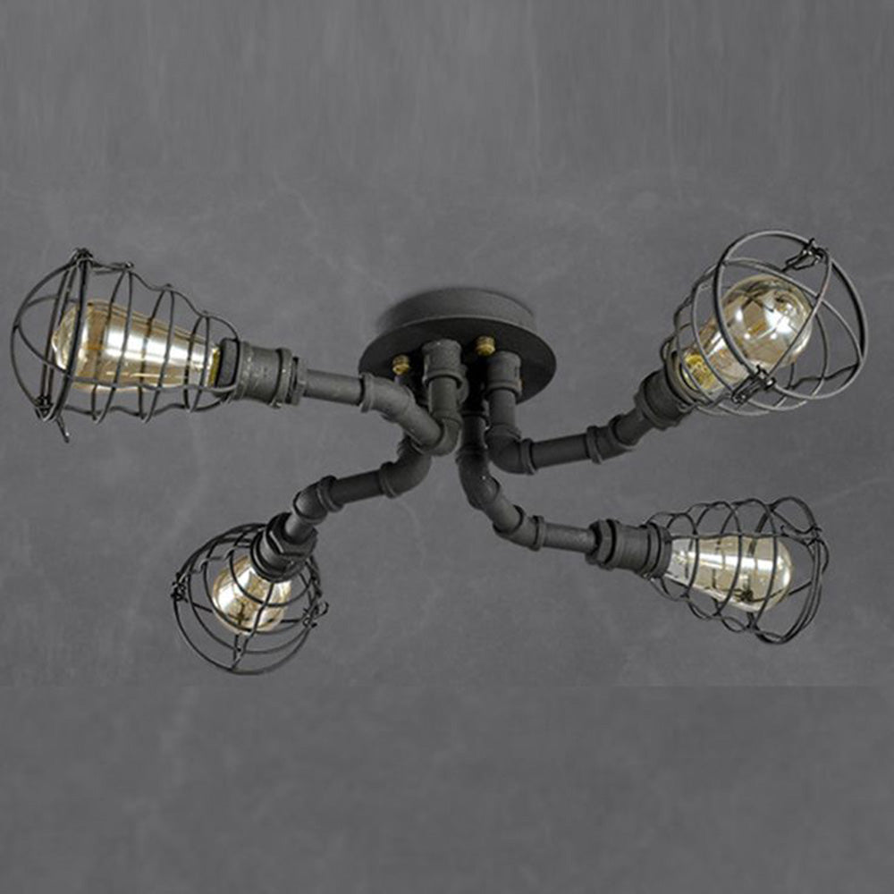 Alessio Industrial Flush Mount Ceiling Light, Black/Brass - Neutralighting
