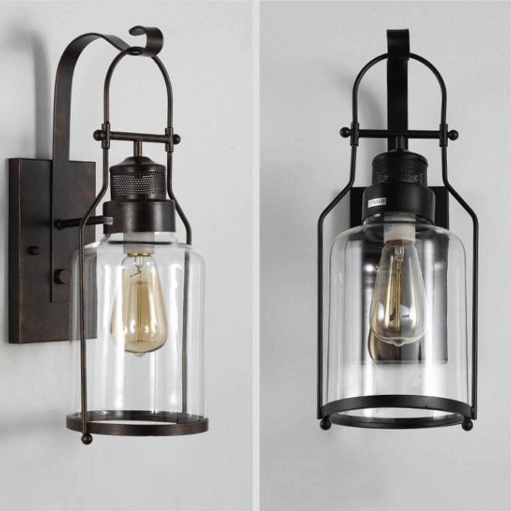 Silva Vintage Lantern Glass/Metal Wall Lamp, Black/Rusty - Neutralighting