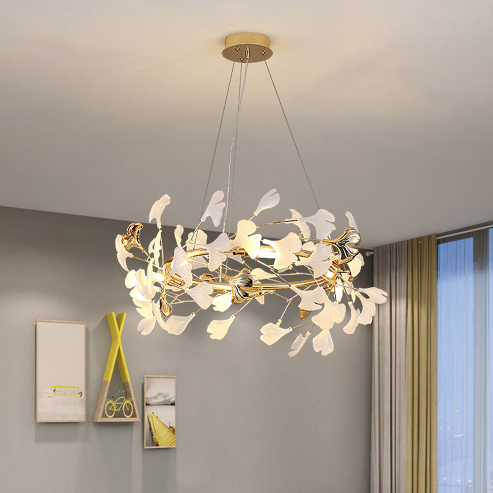 Olivia Ginkgo Leaf Modern Petal Shaped Metal Chandelier, Gold - Neutralighting