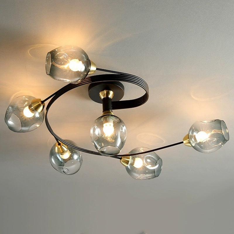Valentina Flush Mount Ceiling Light, Glass, Black/Gold, Dining Room