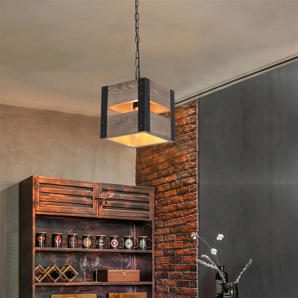 Silva Retro Square Metal & Wood Pendant Light, 4 Heads, 2 Style - Neutralighting