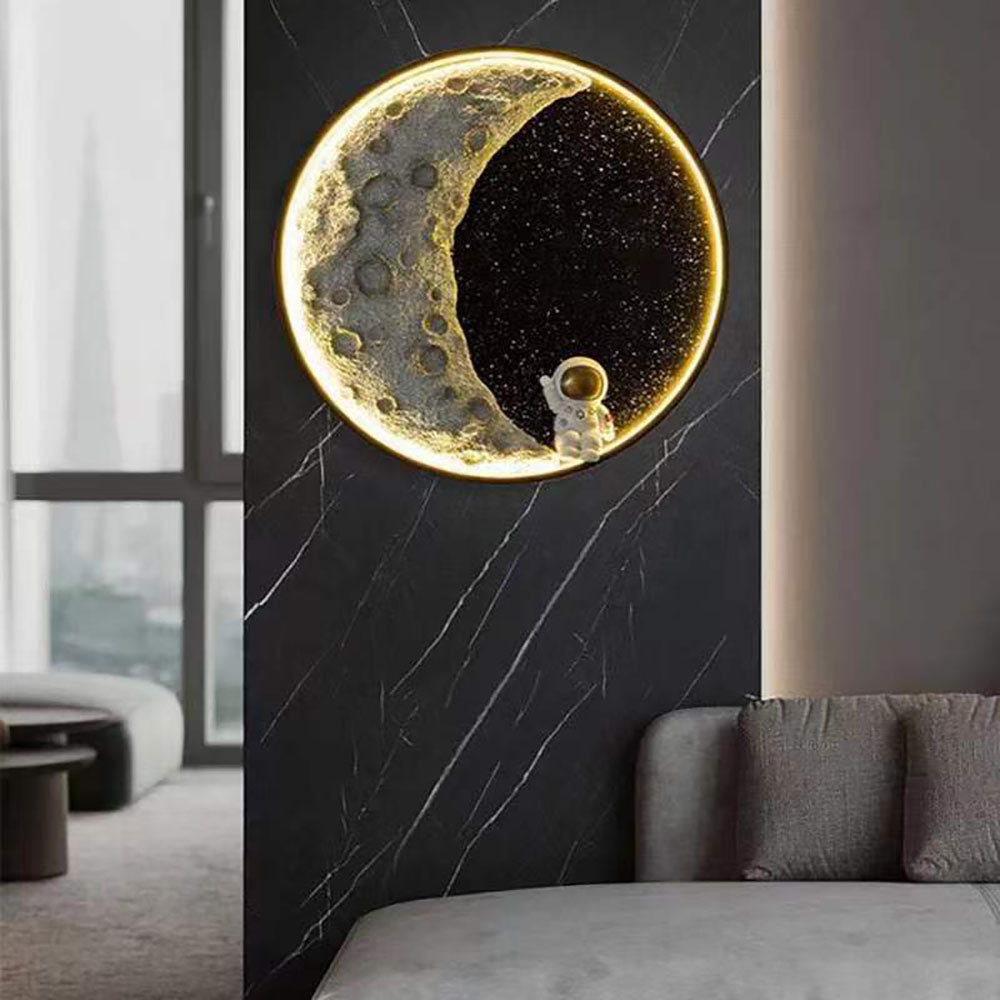 Aria Modern Astronaut Moon Metal Black Wall Lamp - Neutralighting