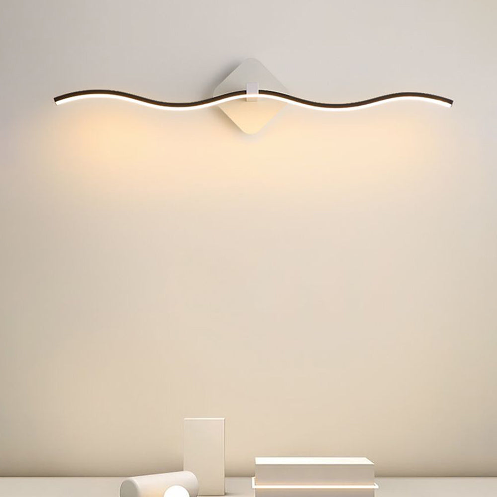 Arisha Minimalist Wave Linear Metal Wall Lamp, Black/White - Neutralighting