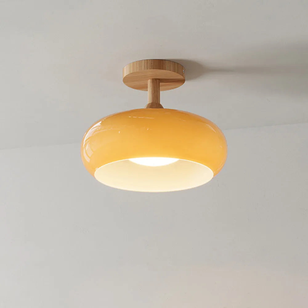 Valentina Flush Mount Ceiling Light Cup Minimalist Wood/Glass White/Orange