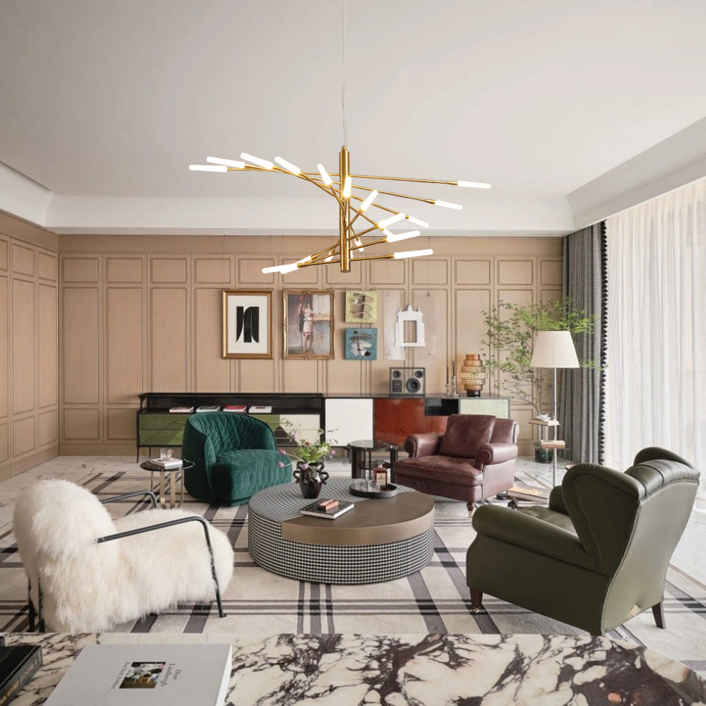 Arisha Modern Chandelier Rotating Fireworks, Black/Gold, Living Room/Art Gallery - Neutralighting