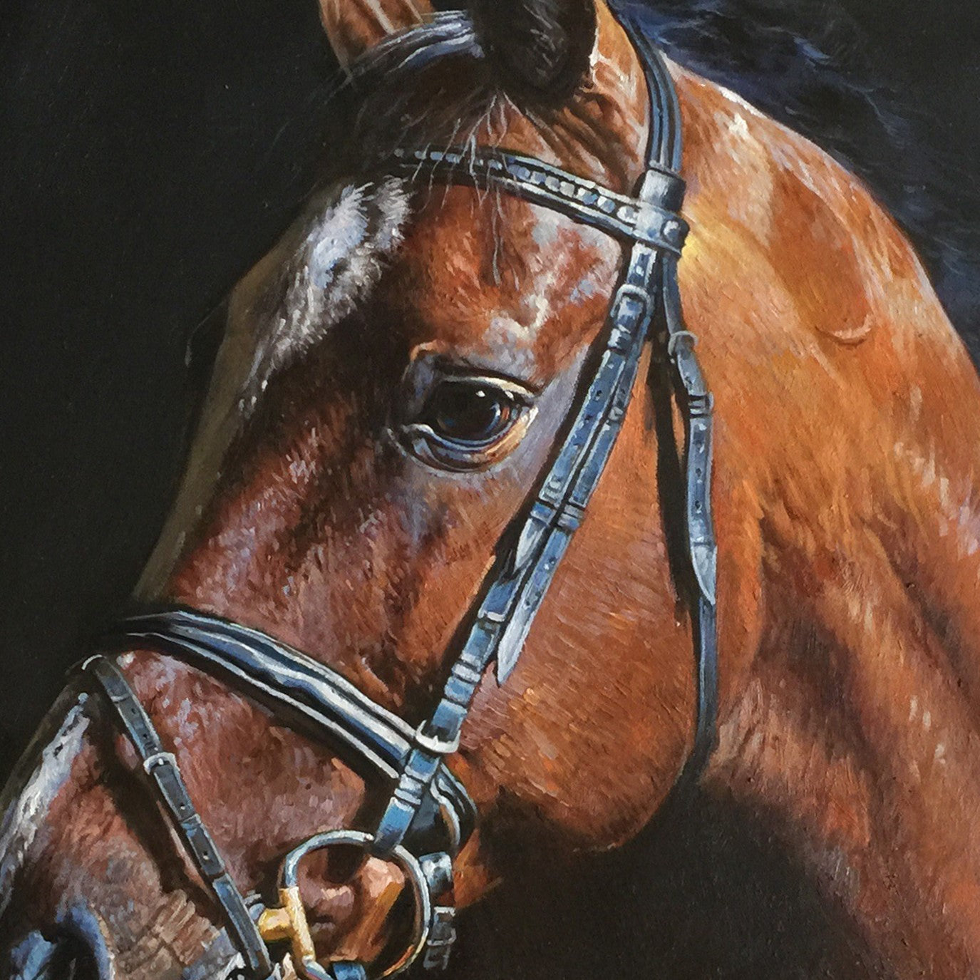 Chestnut‑Horse Vertical Dark‑Backdrop Realistic Equestrian Artwork
