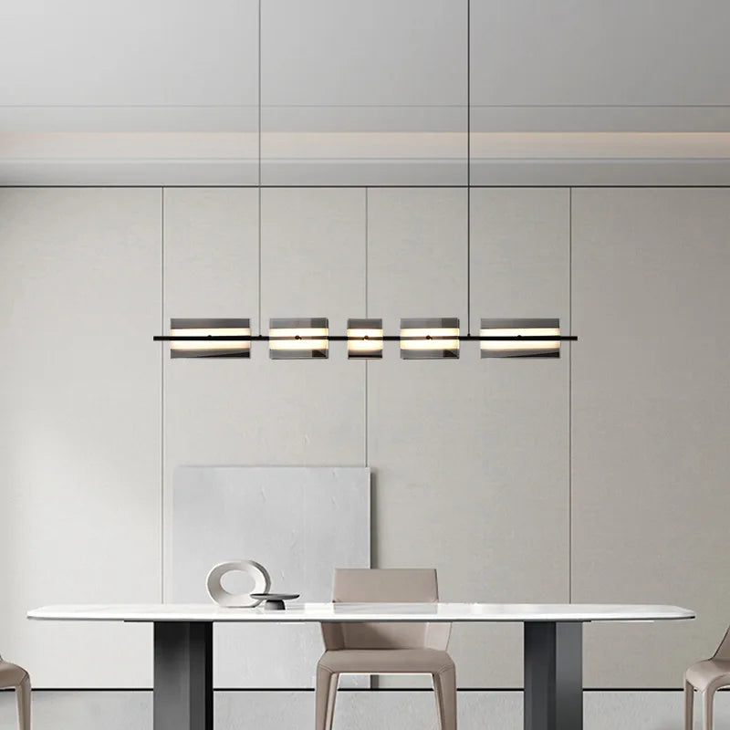 Arisha Modern Nordic Linear Copper/Glass Pendant Light, Brass/Black - Neutralighting