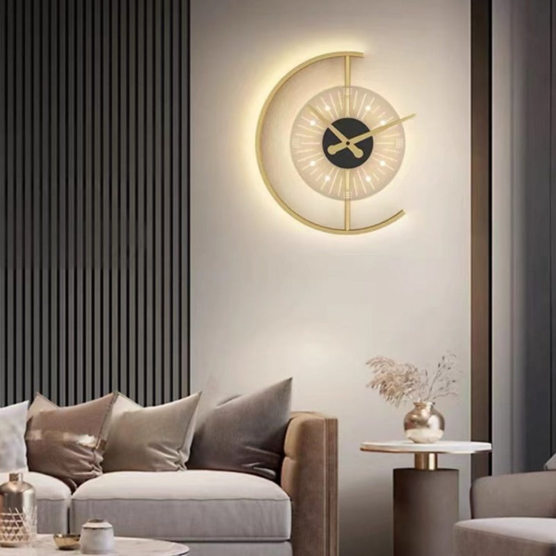 Arisha Modern Clock Metal/Acrylic LED Wall Lamp, Black/Gold - Neutralighting