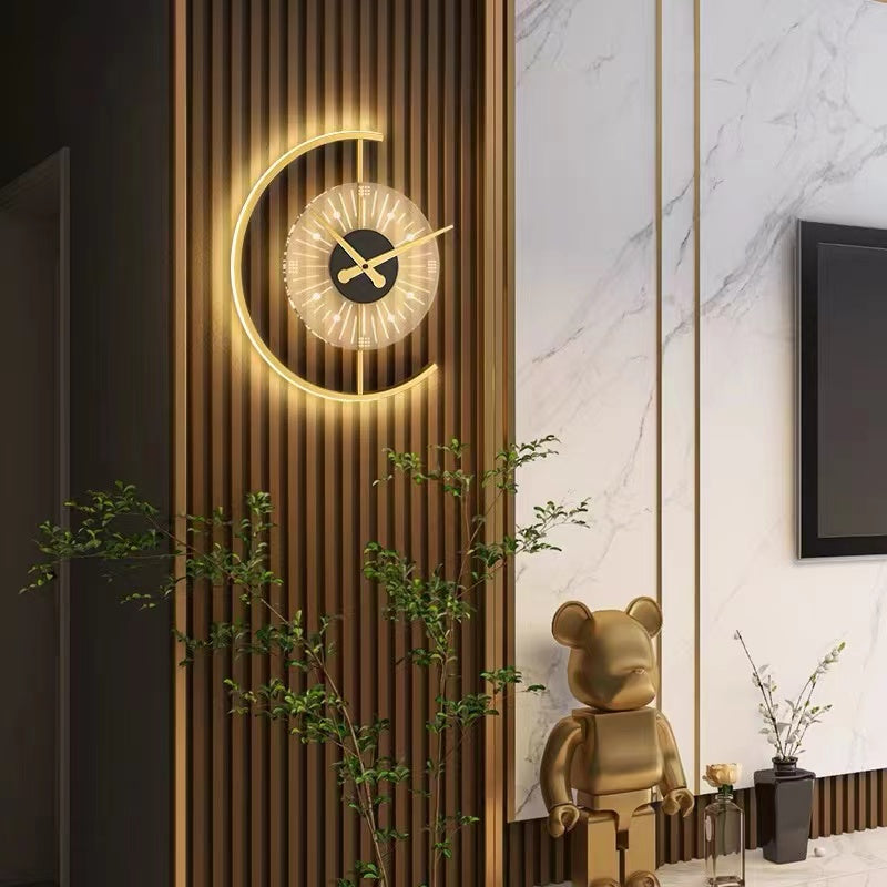 Arisha Modern Clock Metal/Acrylic LED Wall Lamp, Black/Gold - Neutralighting