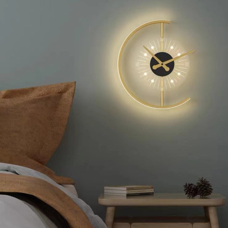 Arisha Modern Clock Metal/Acrylic LED Wall Lamp, Black/Gold - Neutralighting