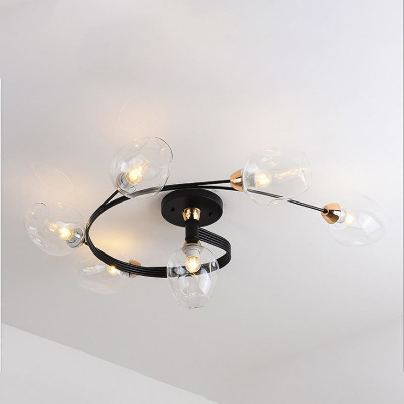 Valentina Flush Mount Ceiling Light, Glass, Black/Gold, Dining Room