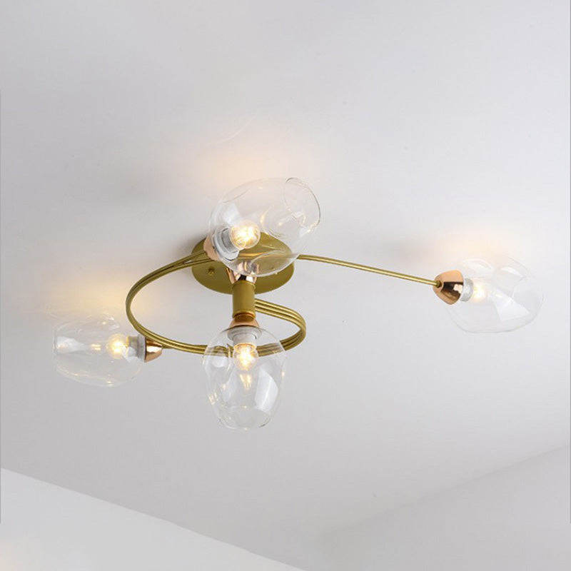 Valentina Flush Mount Ceiling Light, Glass, Black/Gold, Dining Room