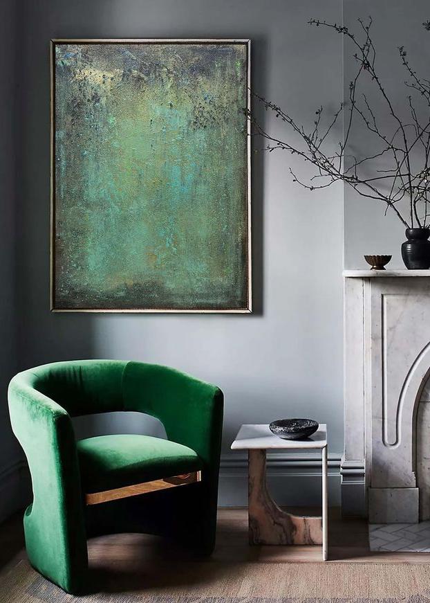 Teal Green Patina Abstract Textured Wall Art