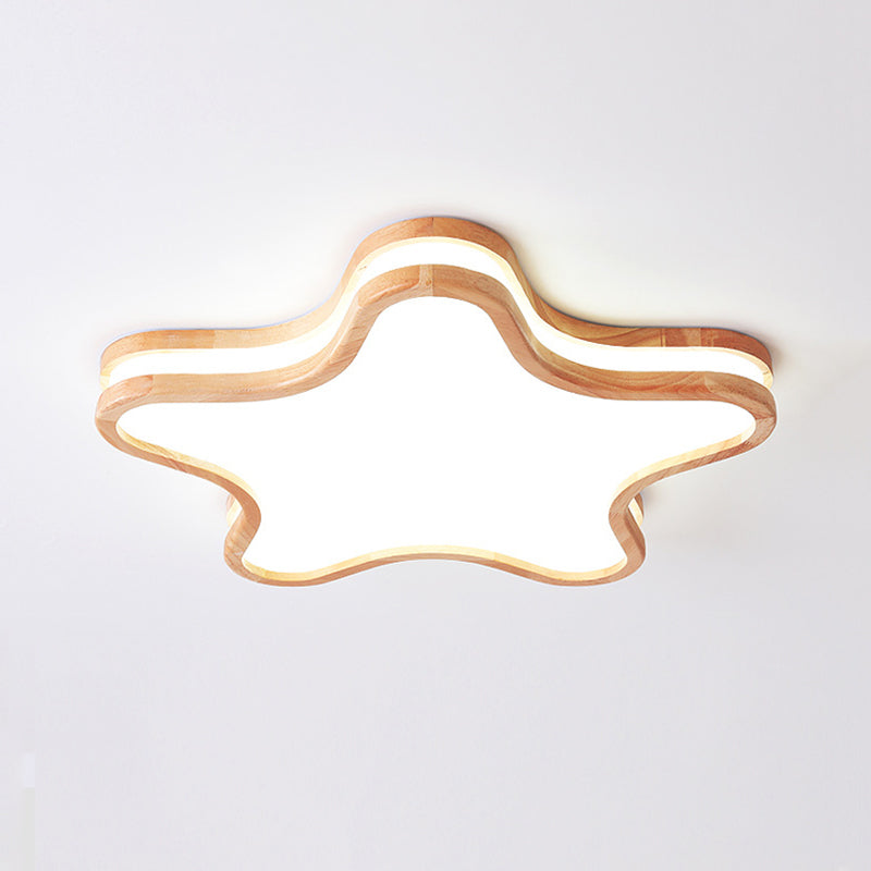 Arisha Moon/Cloud/Star Shape Flush Mount Ceiling Light, Wood & Arcylic - Neutralighting