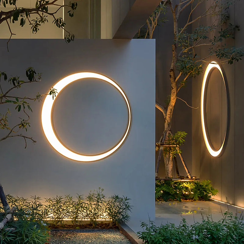 Ray Art Deco Ring Metal Lunar Glow Outdoor Wall Light - Neutralighting