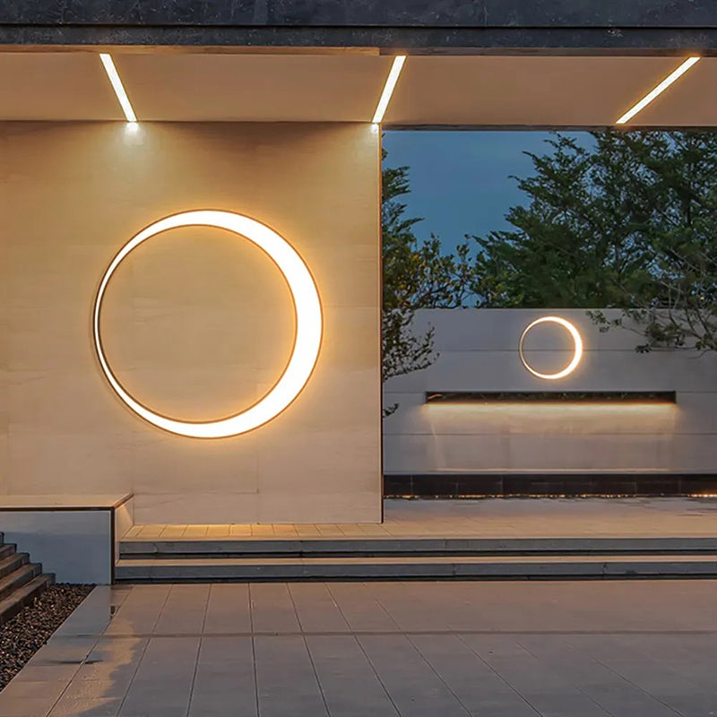 Ray Art Deco Ring Metal Lunar Glow Outdoor Wall Light - Neutralighting