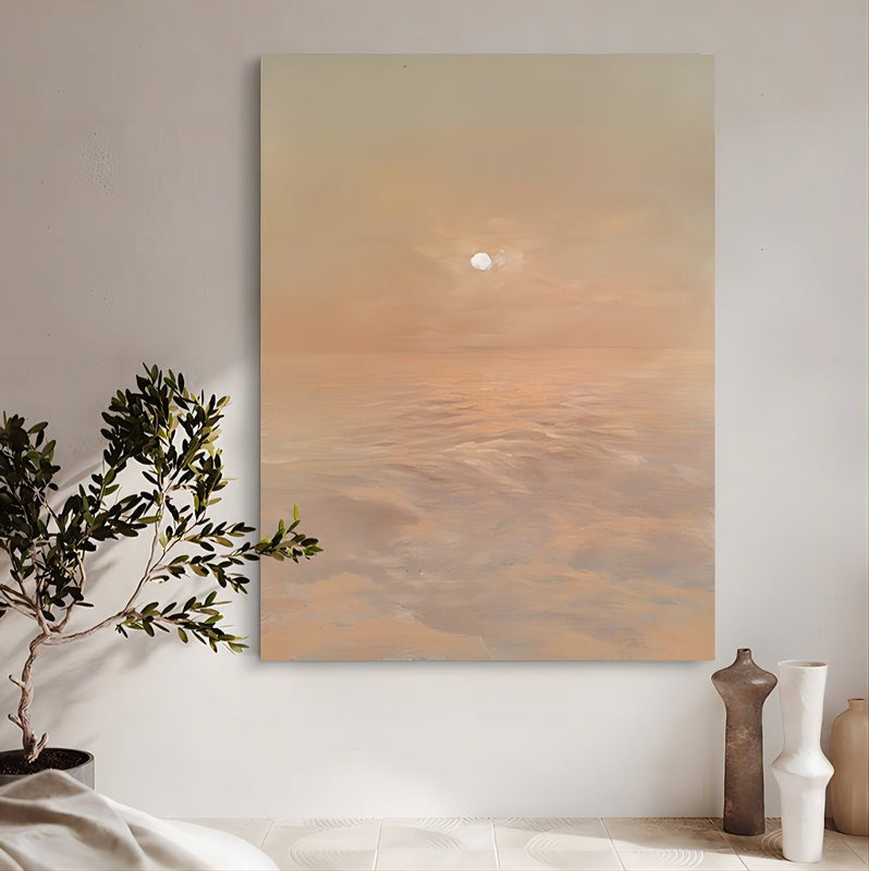 Serene Coastal Sunrise Landscape Oil Painting