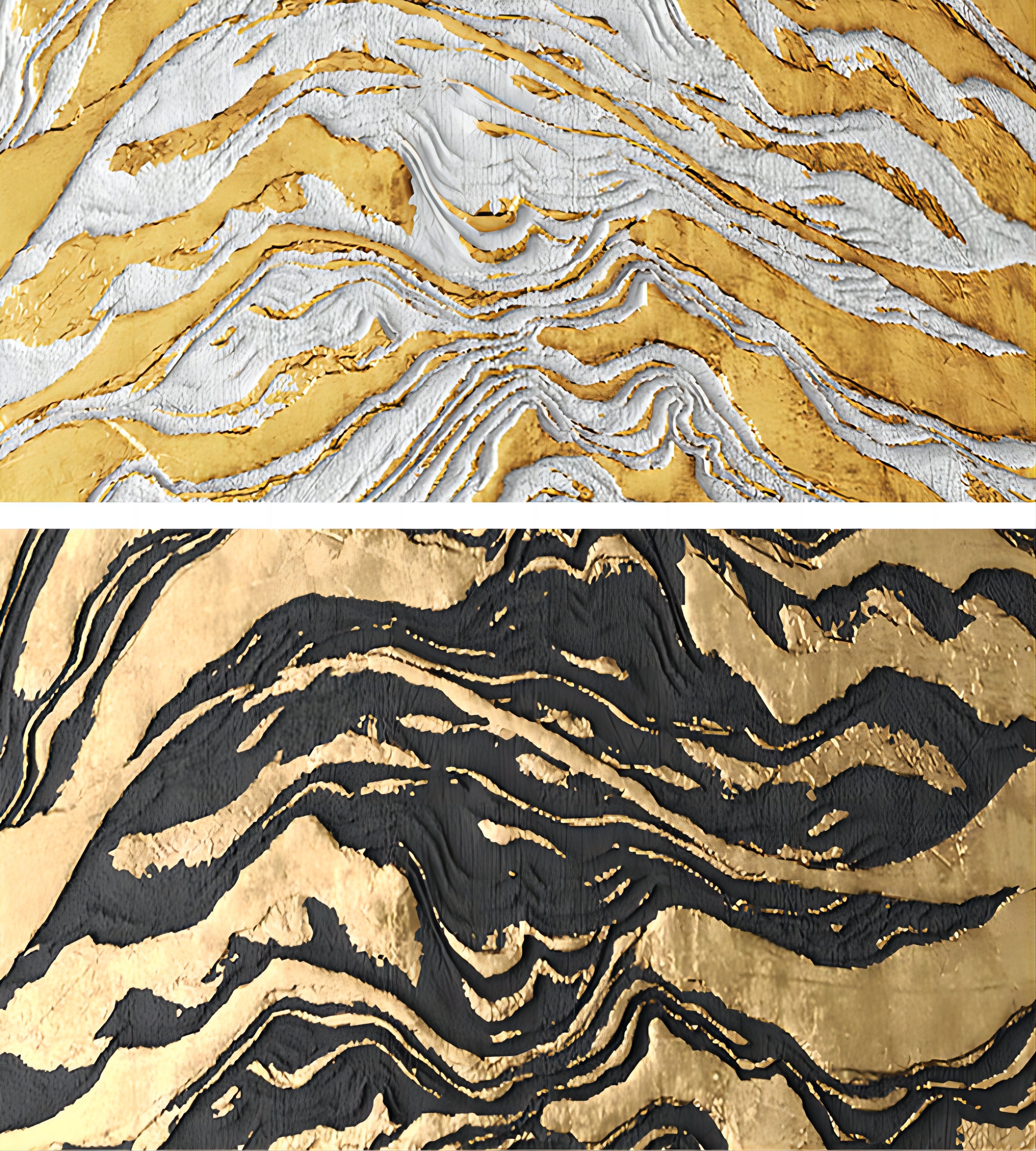Wall Art Textured Gold Black Abstract Wavy