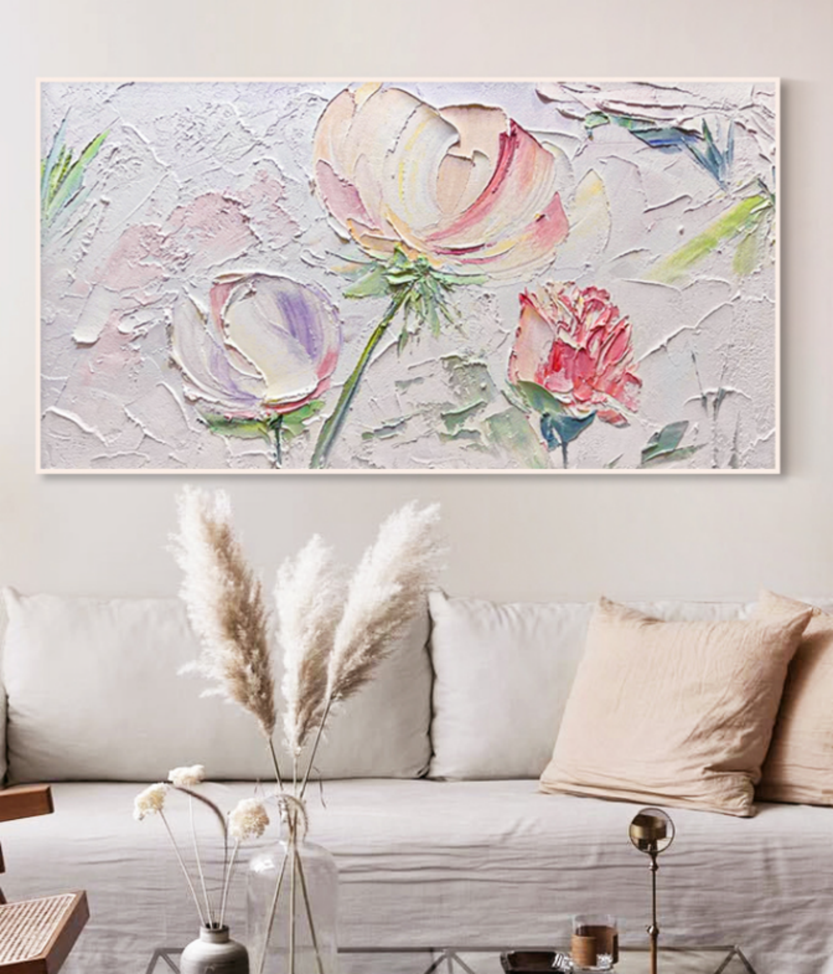 Soft Pink Roses Impasto Painting