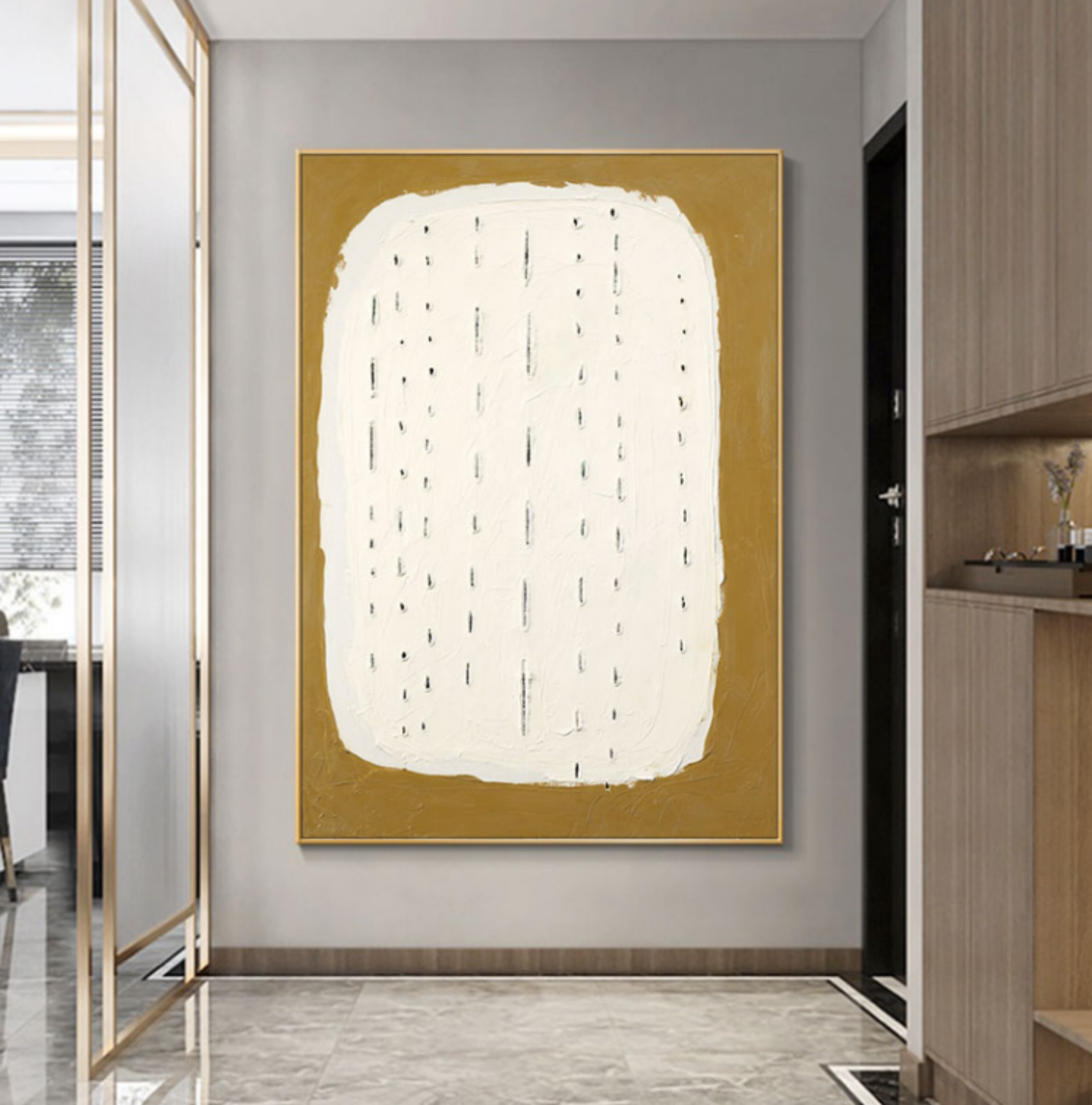 Wall Art Mustard White Vertical Line Abstract