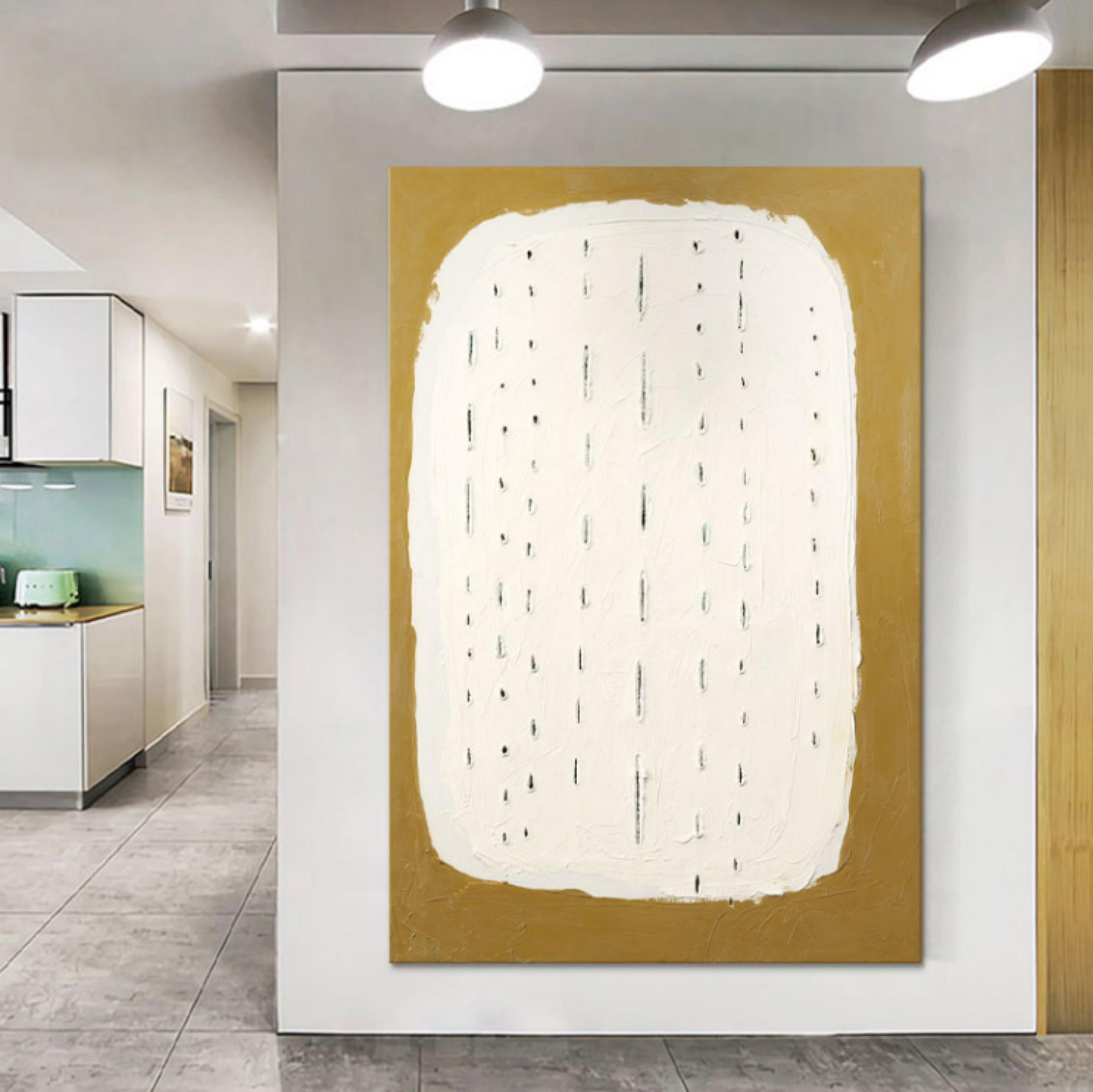 Wall Art Mustard White Vertical Line Abstract