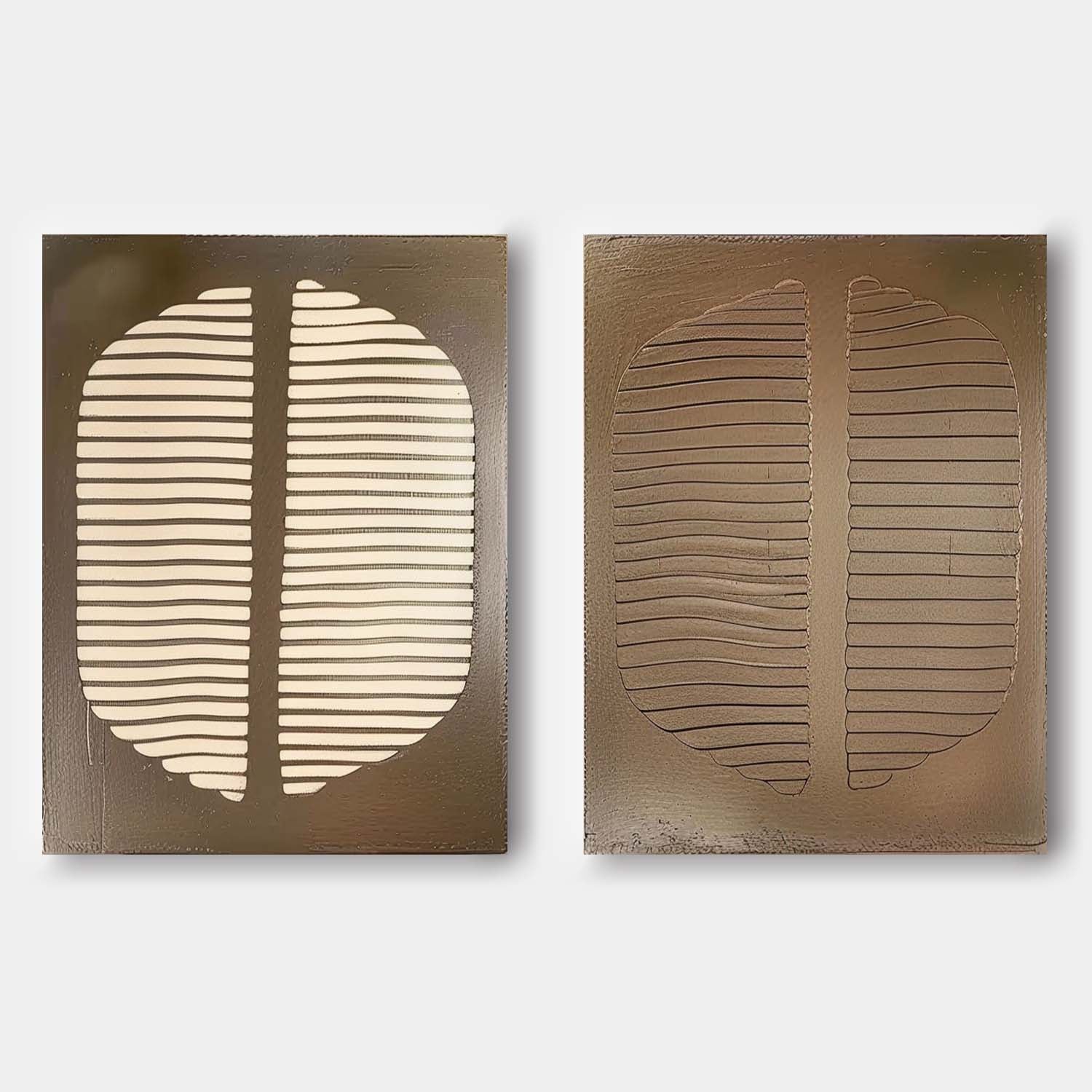 2 Piece Set Brown Beige Textured Diptych Oil Painting