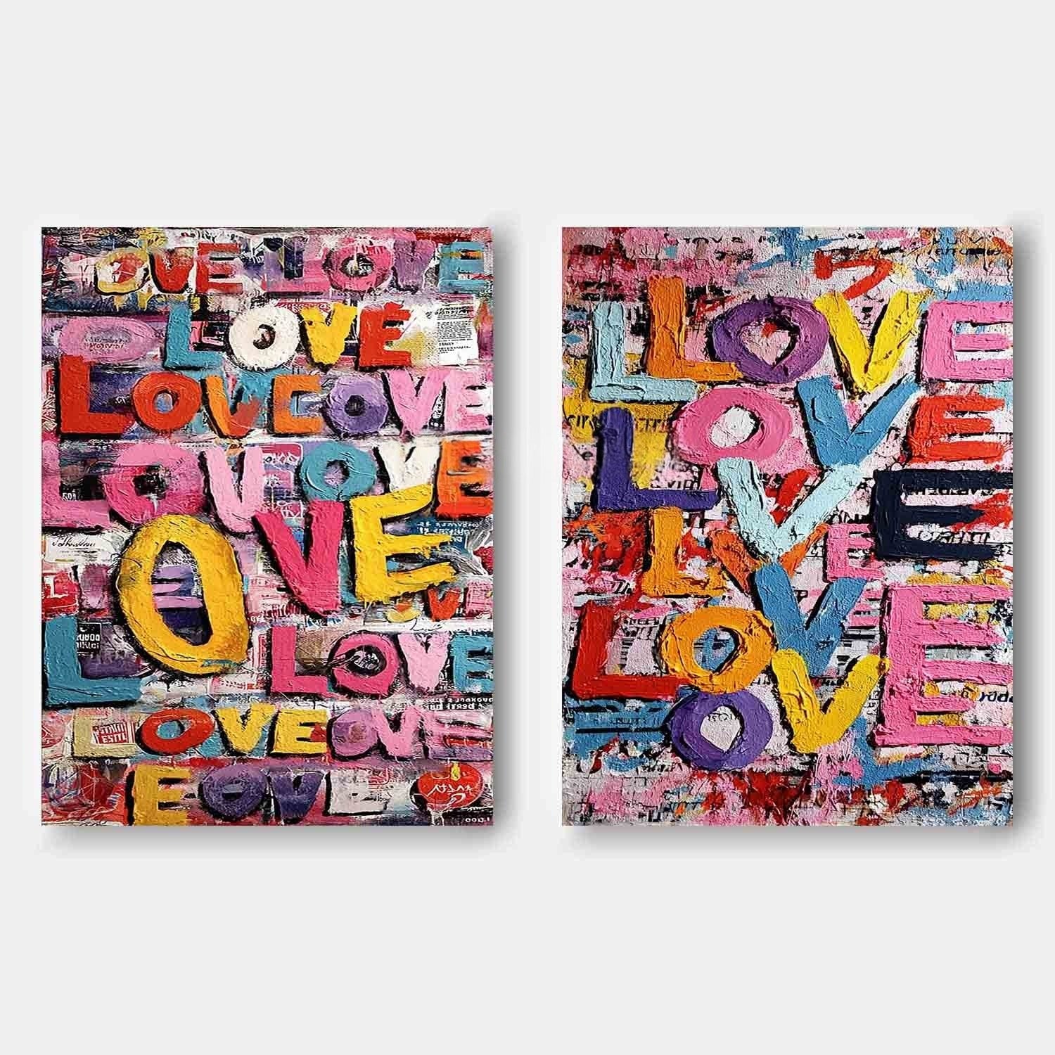 Graffiti Love Pop Art Diptych Impasto Painting