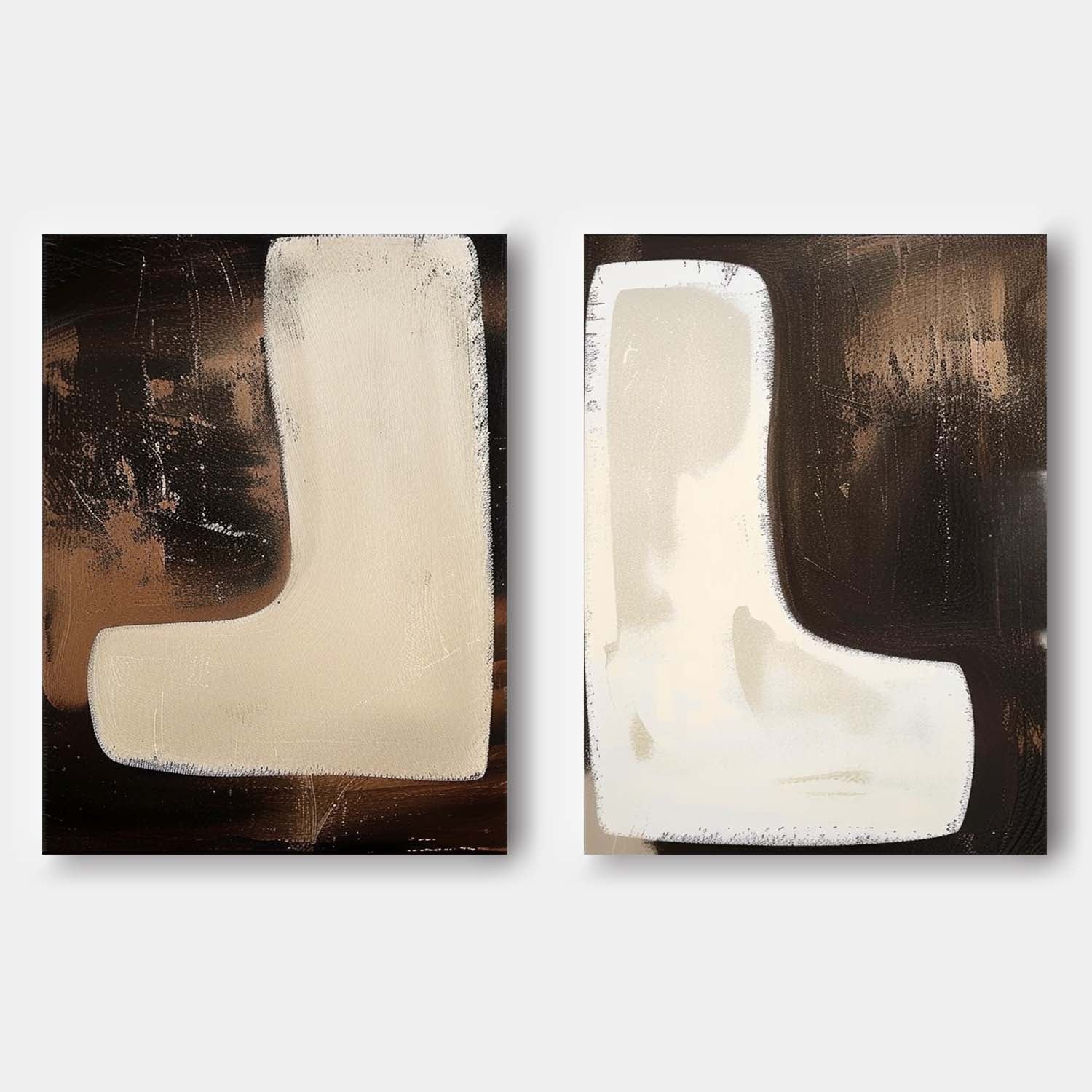 2 Piece Set Dark Brown Diptych Oil Painting