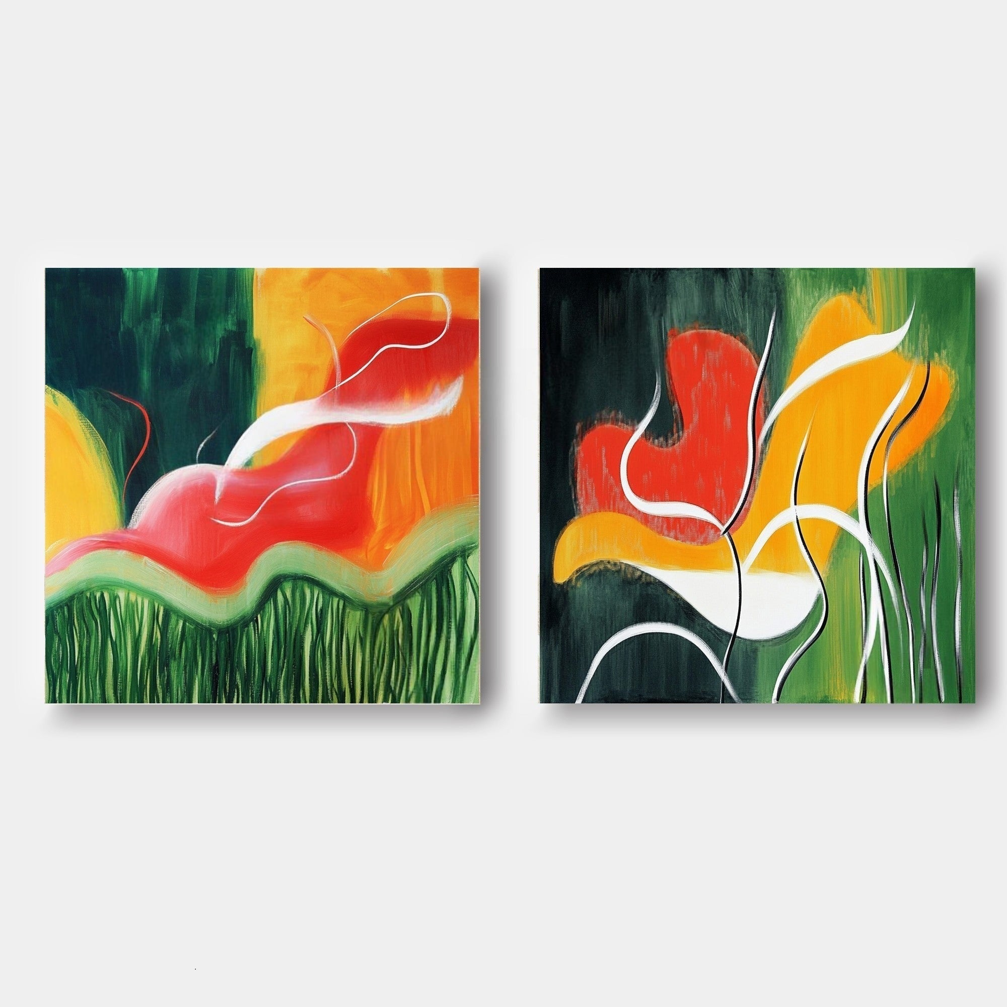 Wall Art Vibrant Abstract Floral Diptych