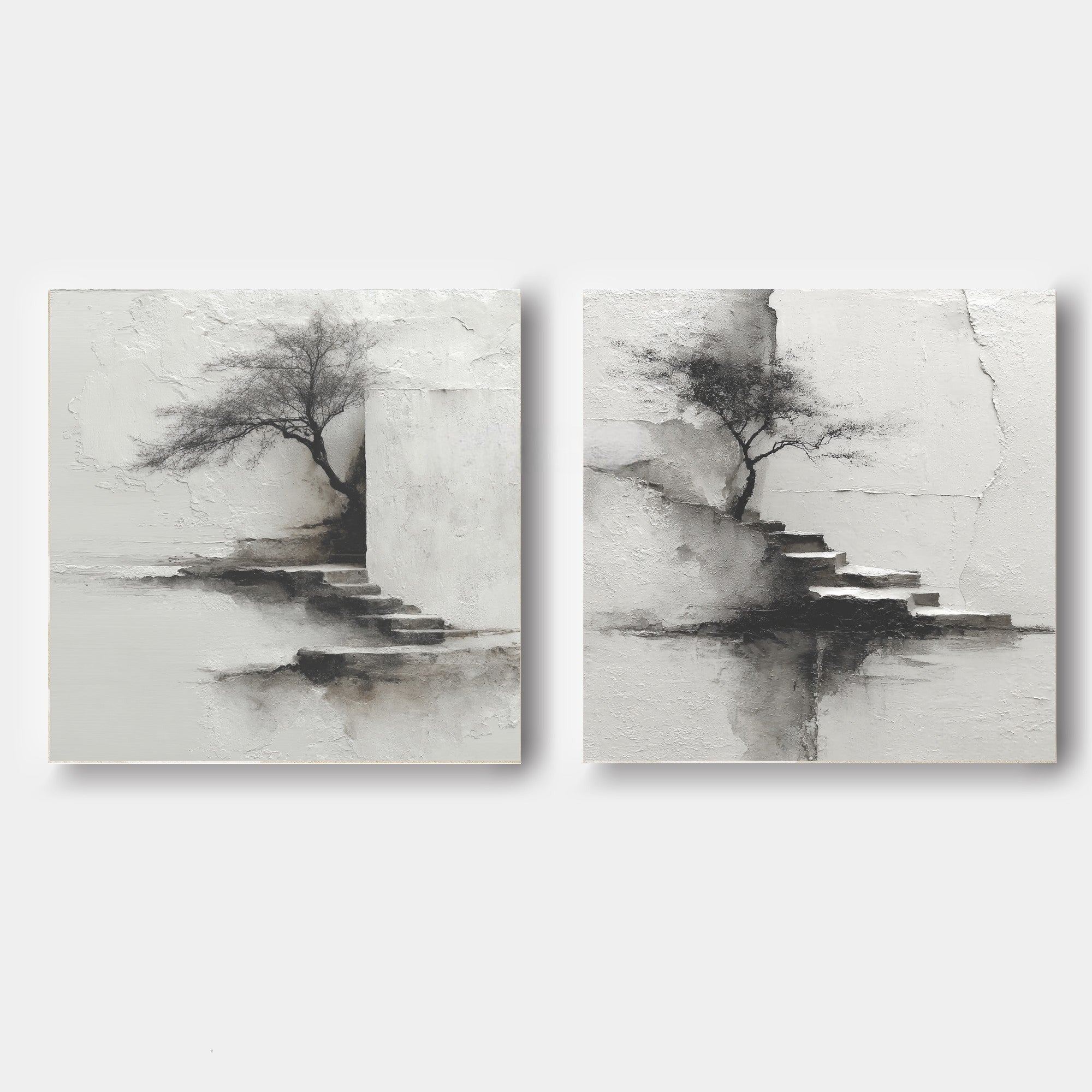 Wabi-Sabi Solitary Tree Diptych Painting