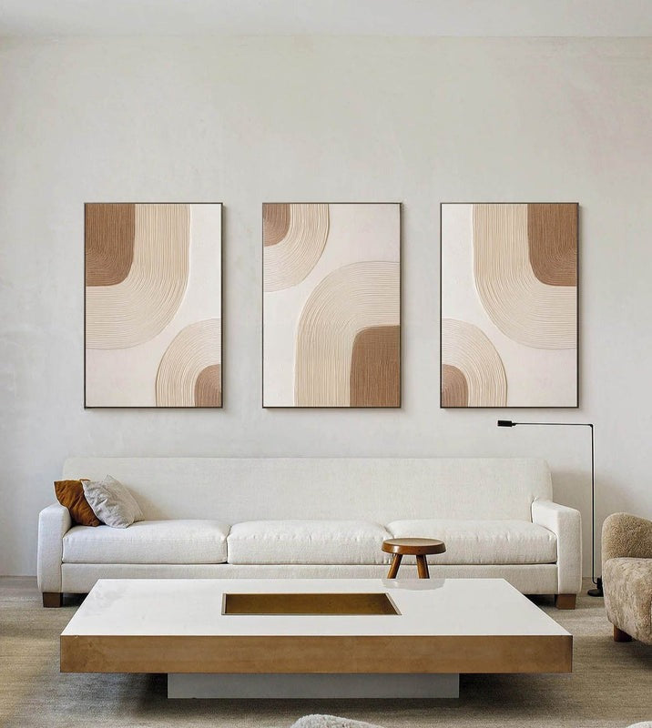 Beige Geometric Triptych Minimalist Painting