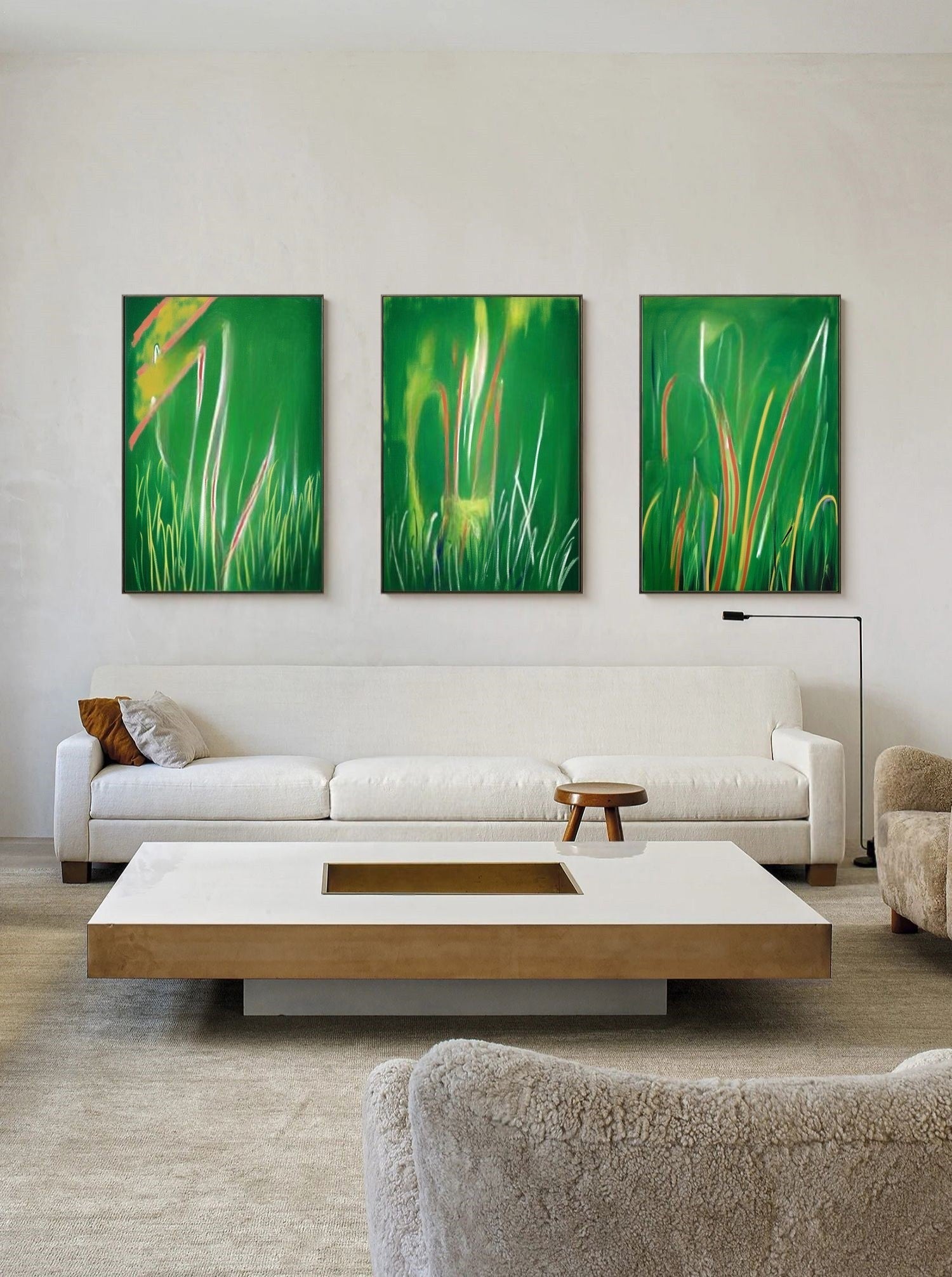 Wall Art Triptych Green Grass Abstract