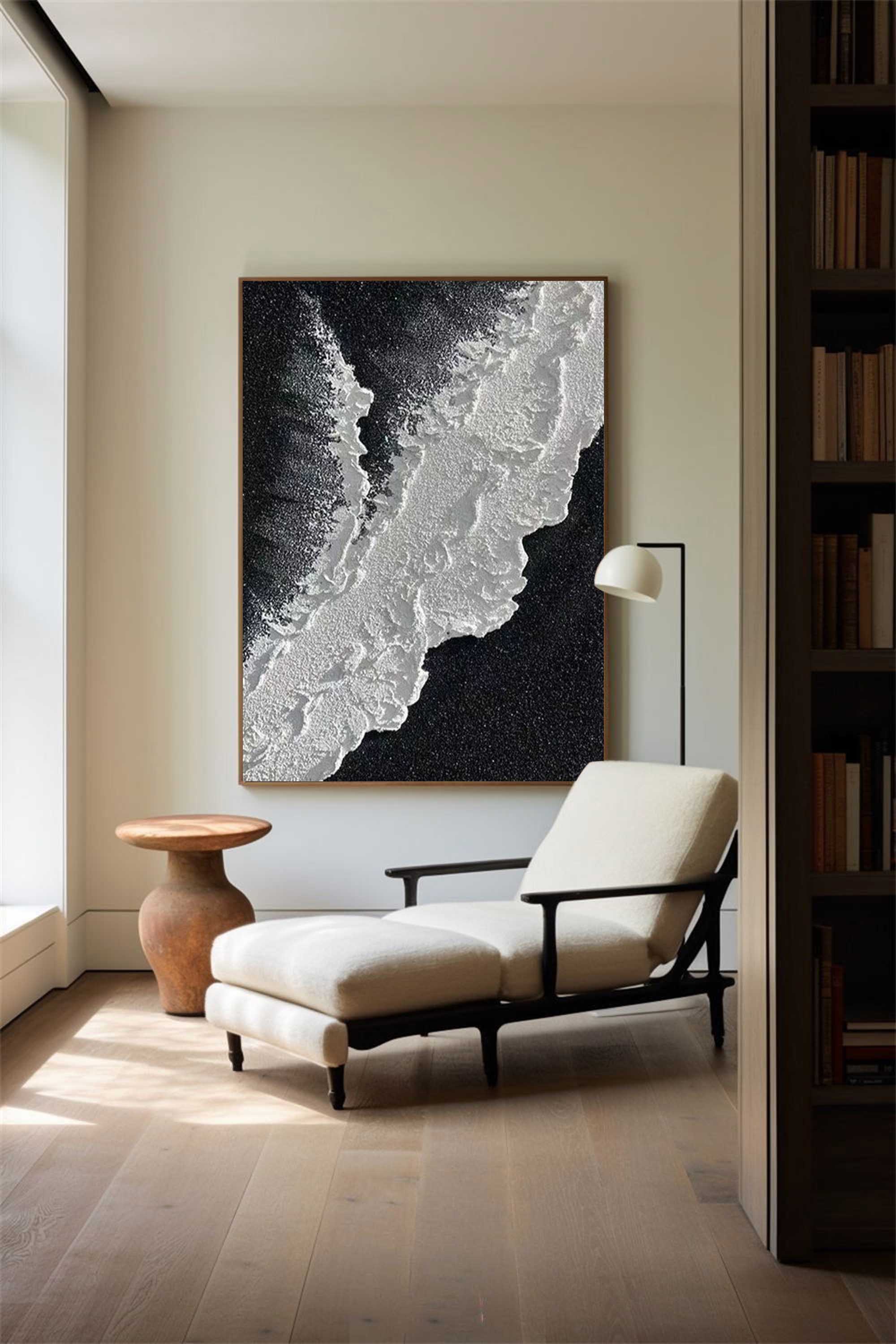 Textured Black Ocean Wave Canvas Wall Art