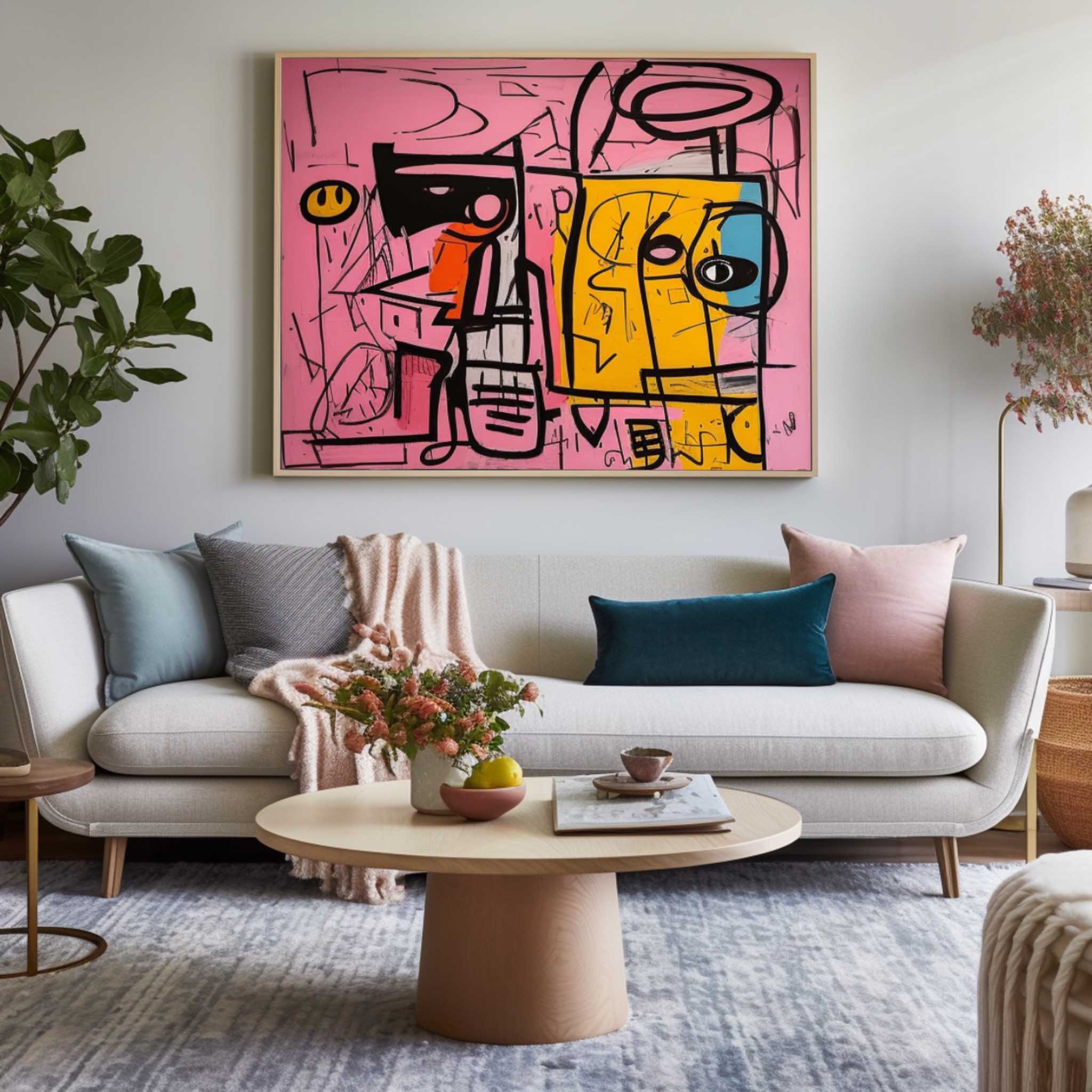 Pink Yellow Graffiti Abstract Canvas Wall Art