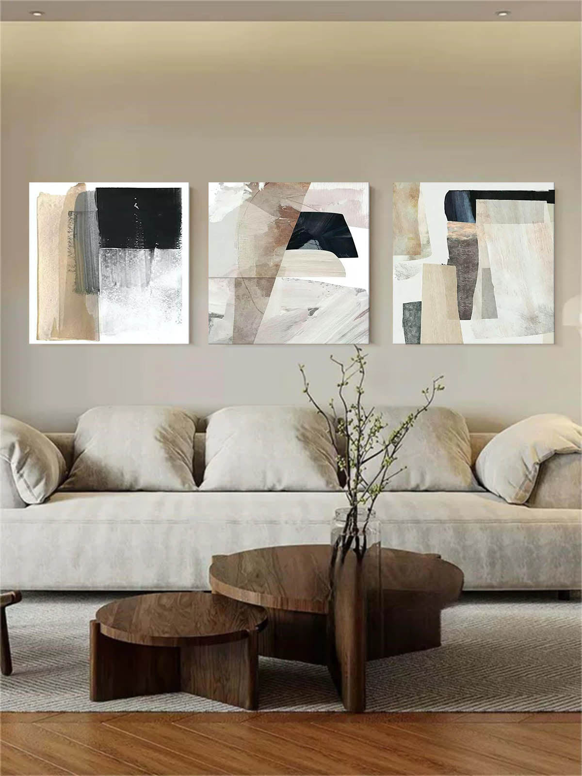 Wall Art Square Triptych Plaster Abstract
