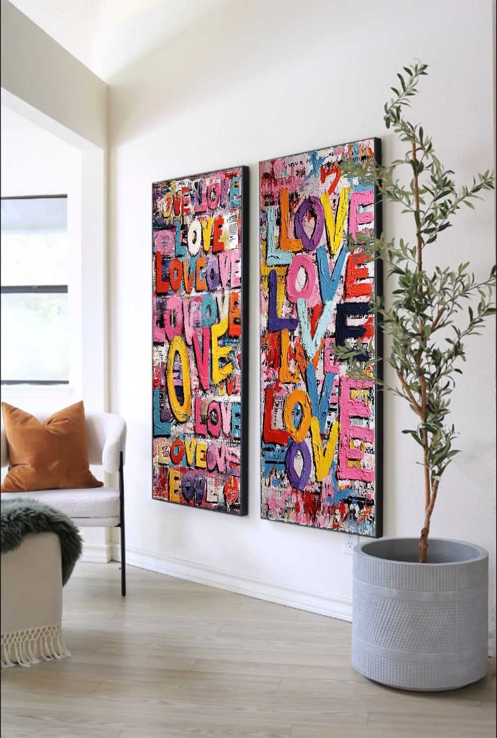 Graffiti Love Pop Art Diptych Impasto Painting
