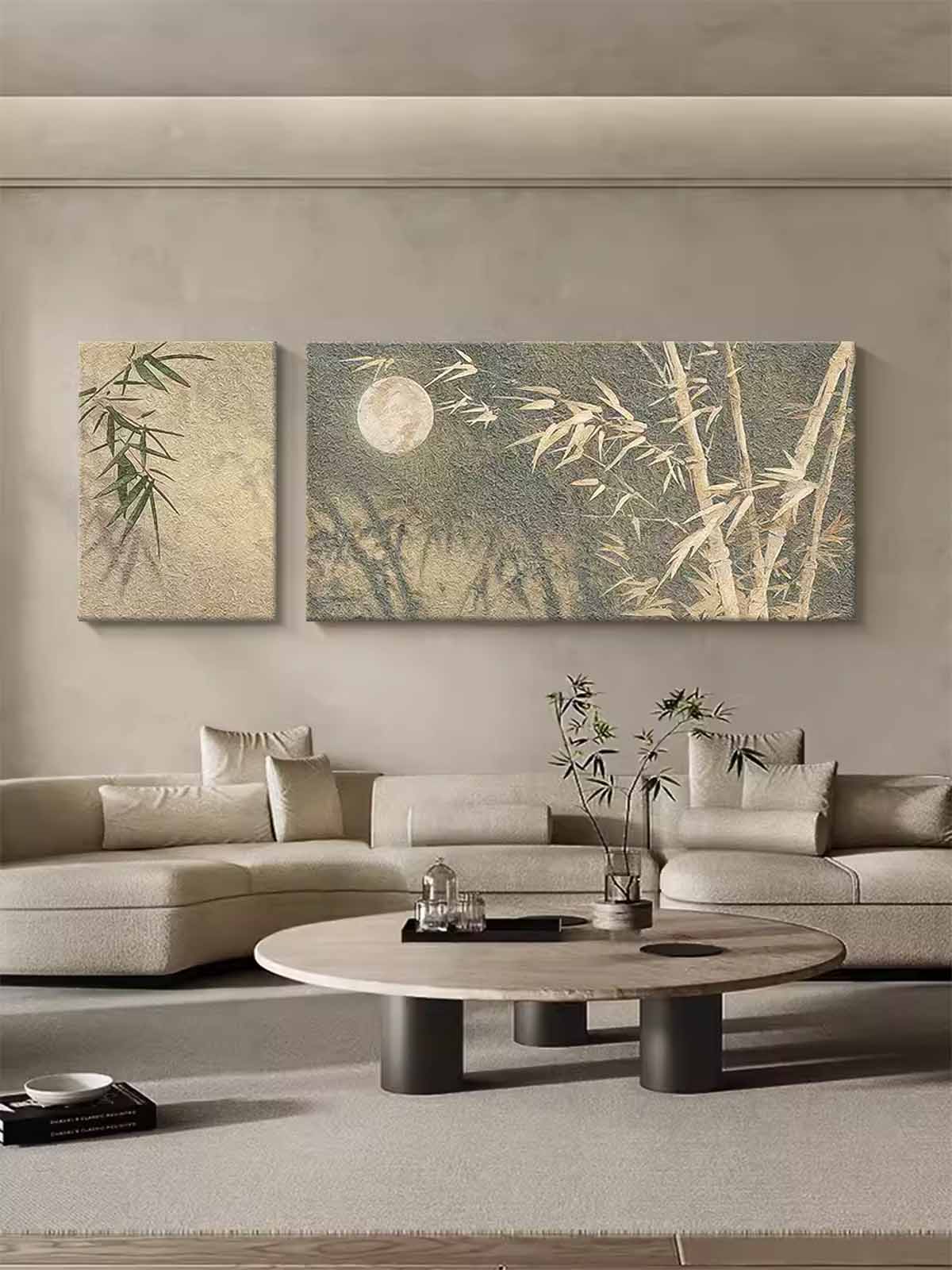 Wall Art Bamboo Moon Wabi-Sabi Beige Green