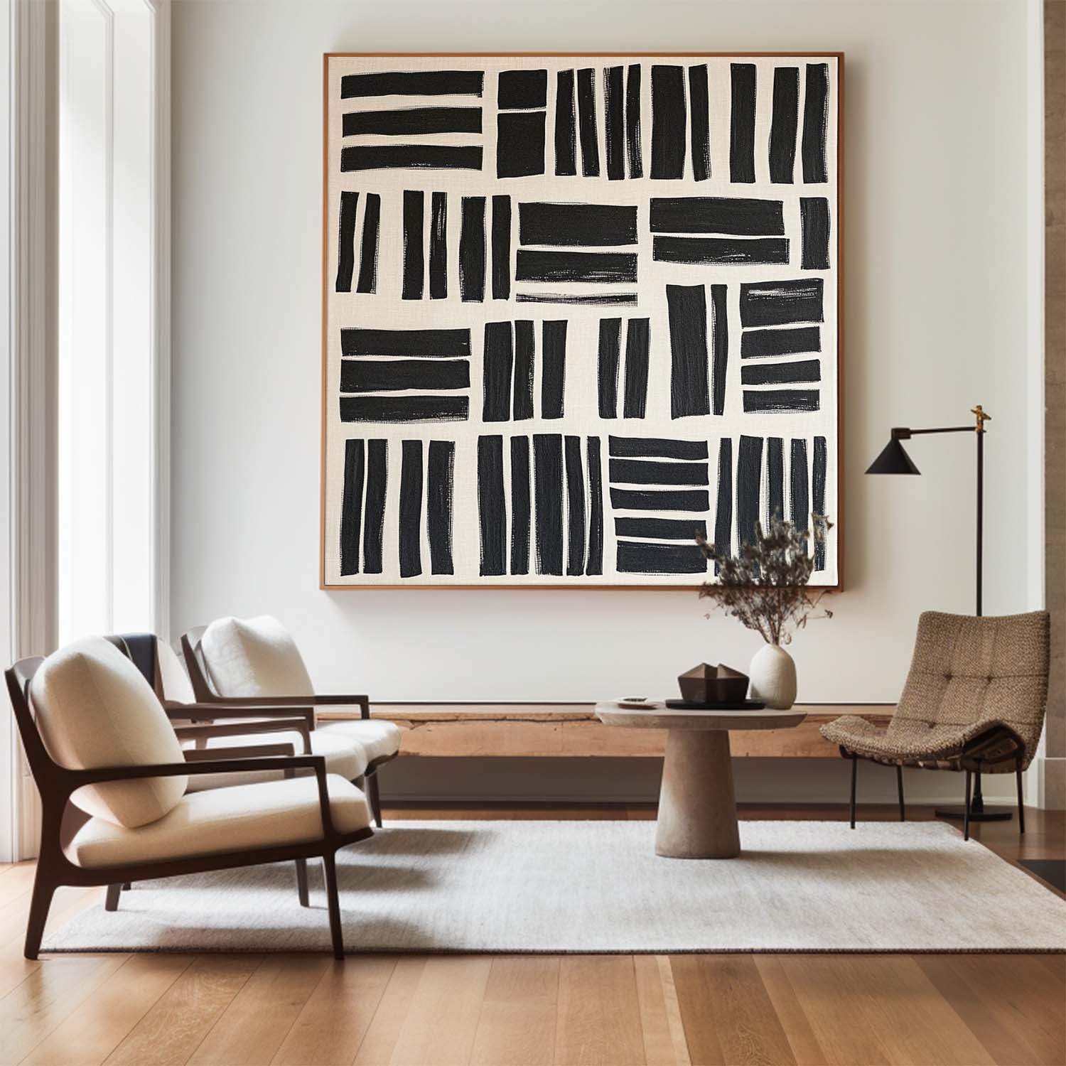 Black Beige Brush Block Abstract Canvas Art