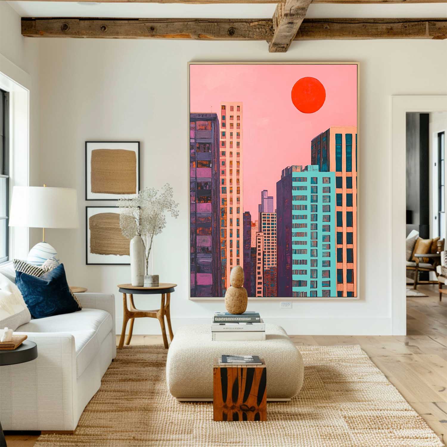 Colorful City Skyline Sunset Canvas Art