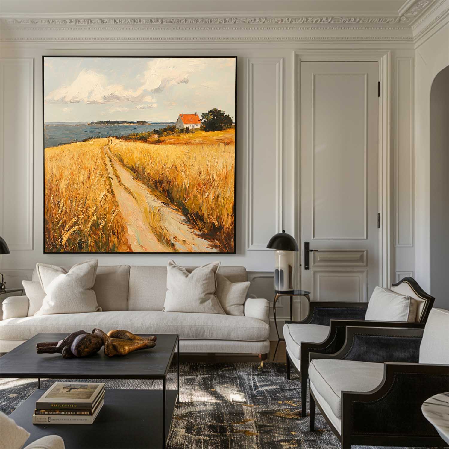Golden Wheat Field Rural Landscape Painting