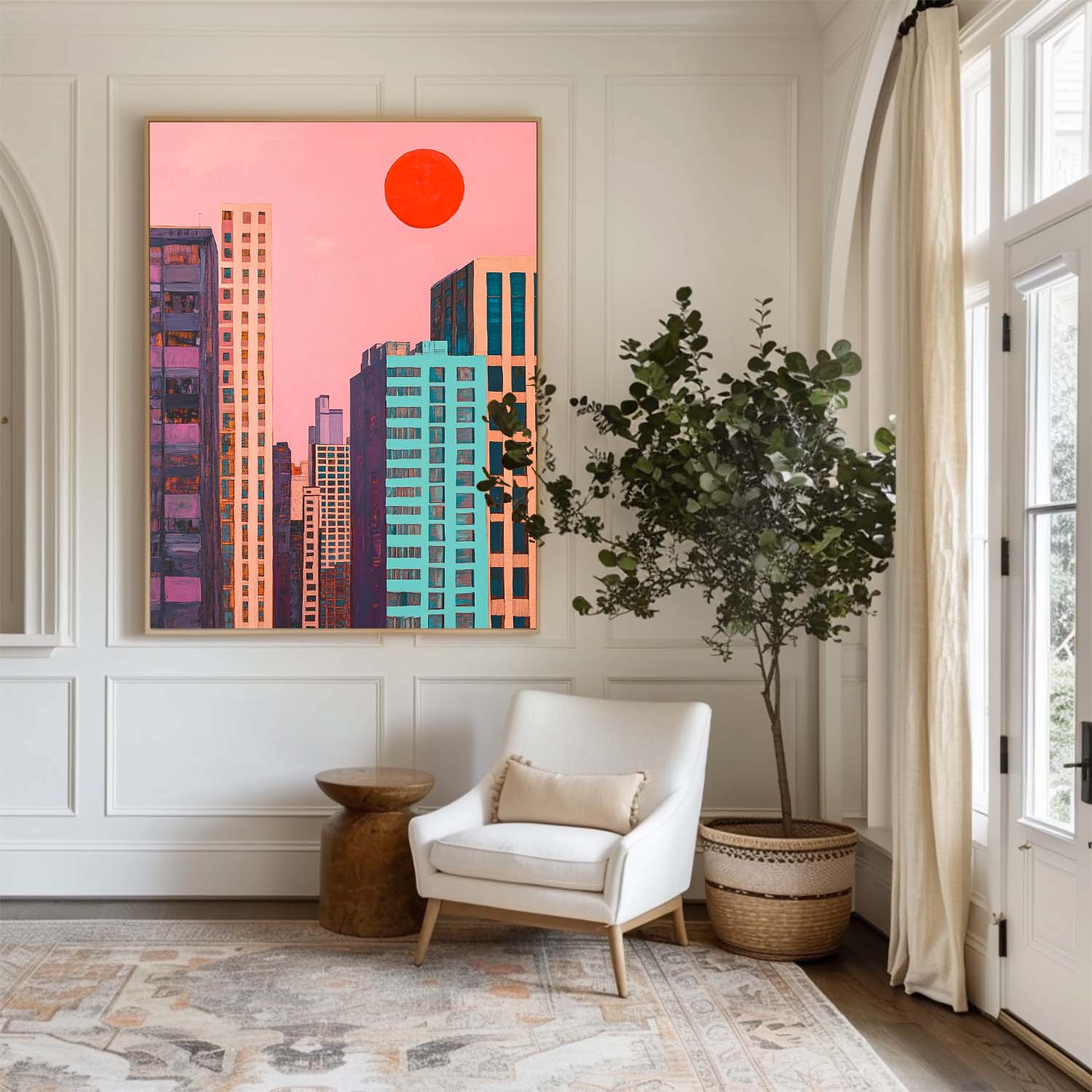 Colorful City Skyline Sunset Canvas Art